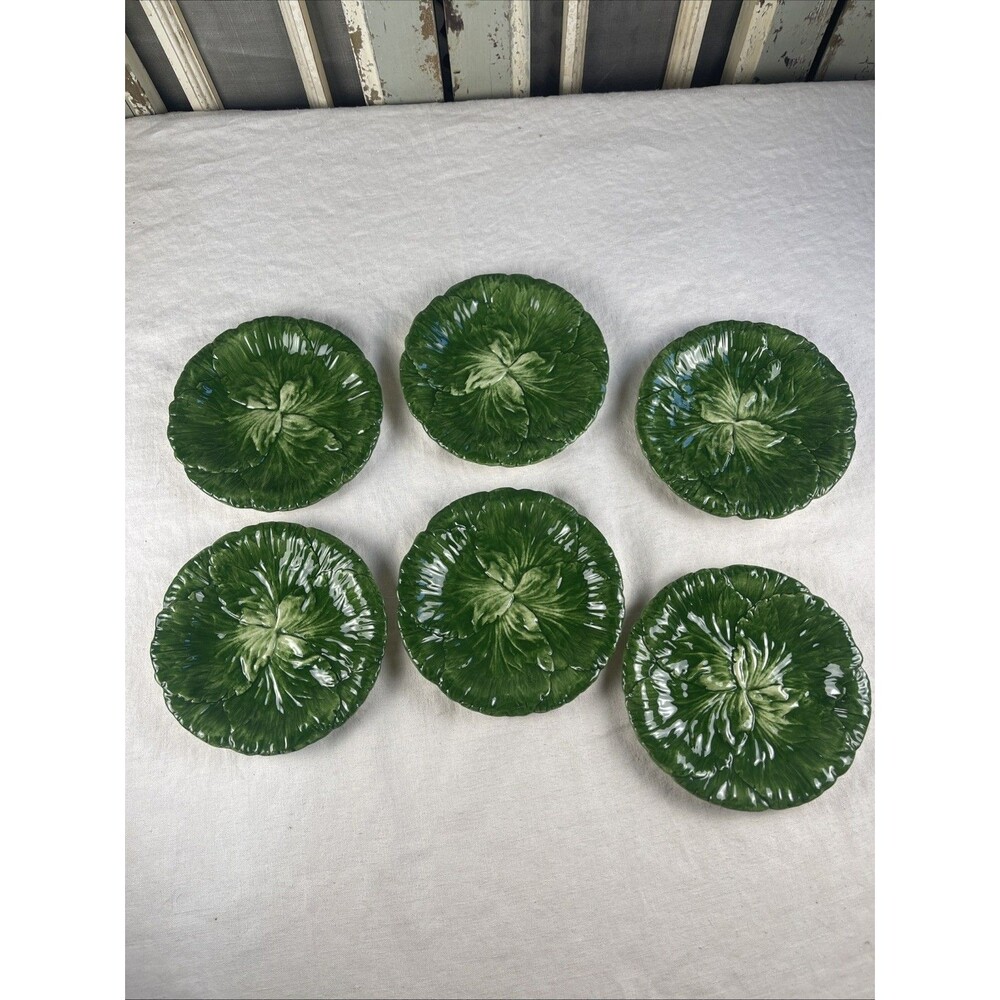 Vietri Italian Green Leaf Pottery Plates (6) 6.75 inches